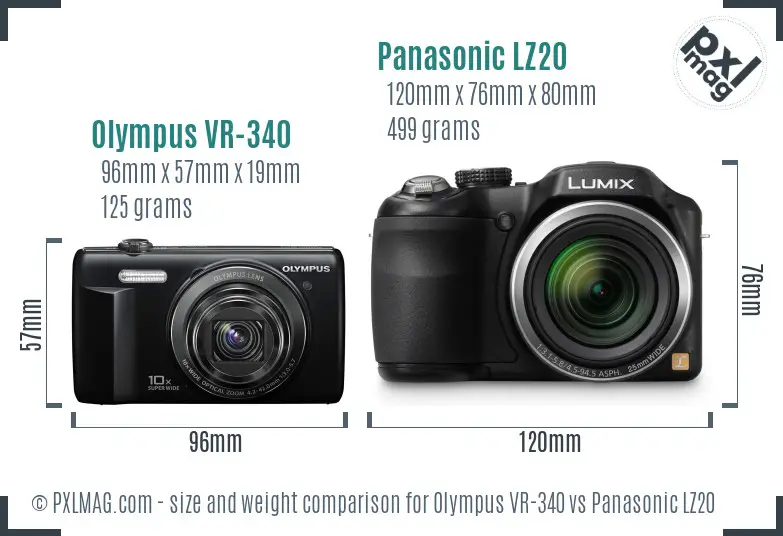 Olympus VR-340 vs Panasonic LZ20 size comparison