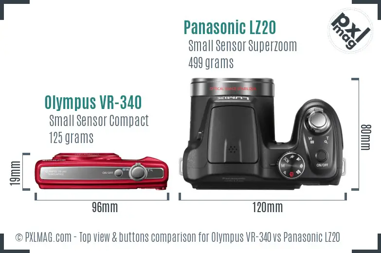 Olympus VR-340 vs Panasonic LZ20 top view buttons comparison