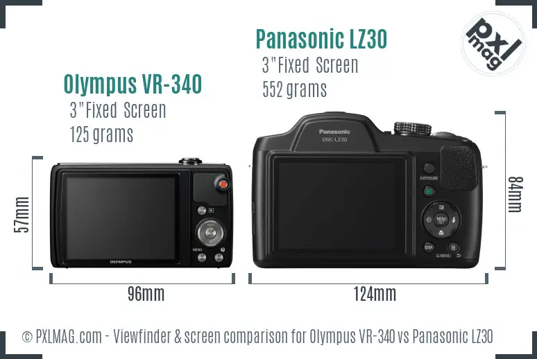 Olympus VR-340 vs Panasonic LZ30 Screen and Viewfinder comparison