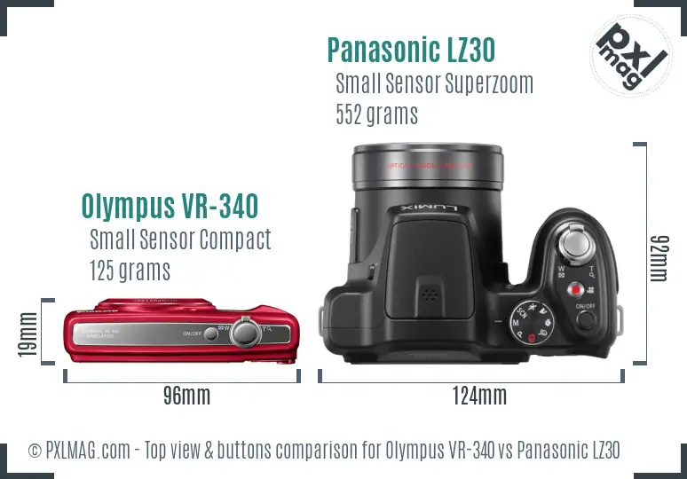 Olympus VR-340 vs Panasonic LZ30 top view buttons comparison