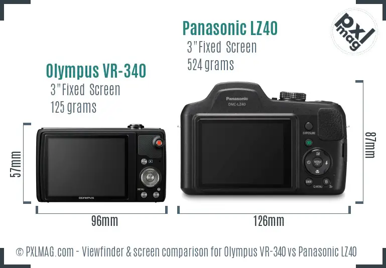 Olympus VR-340 vs Panasonic LZ40 Screen and Viewfinder comparison