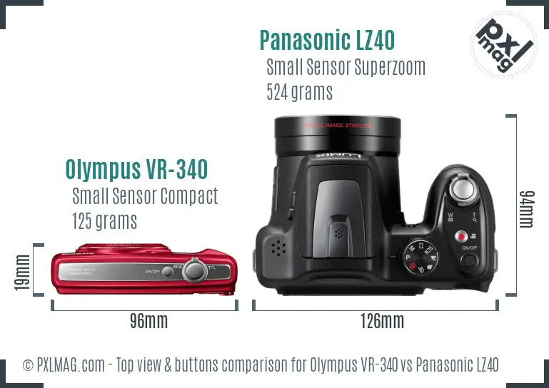 Olympus VR-340 vs Panasonic LZ40 top view buttons comparison