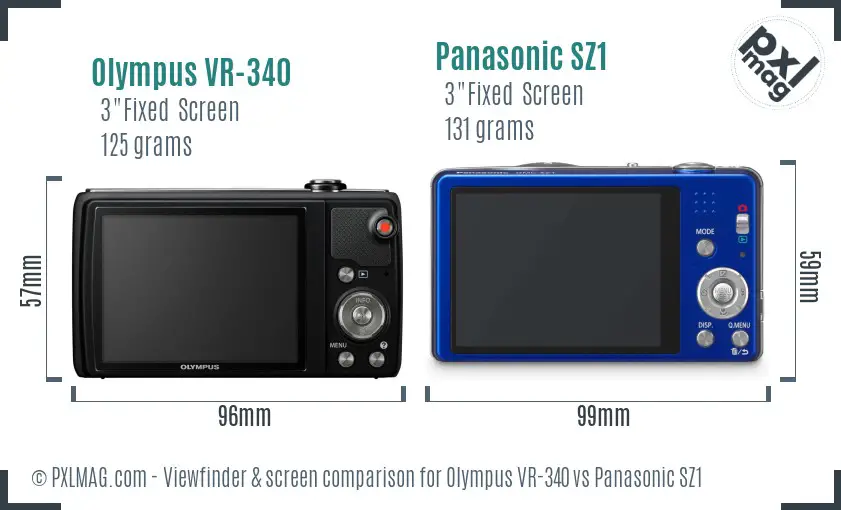 Olympus VR-340 vs Panasonic SZ1 Screen and Viewfinder comparison