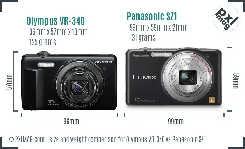 Olympus VR-340 vs Panasonic SZ1 size comparison