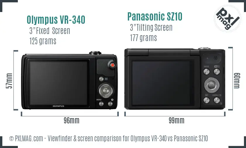 Olympus VR-340 vs Panasonic SZ10 Screen and Viewfinder comparison