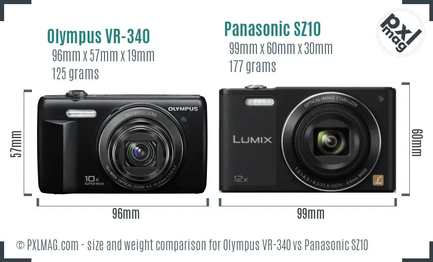 Olympus VR-340 vs Panasonic SZ10 size comparison