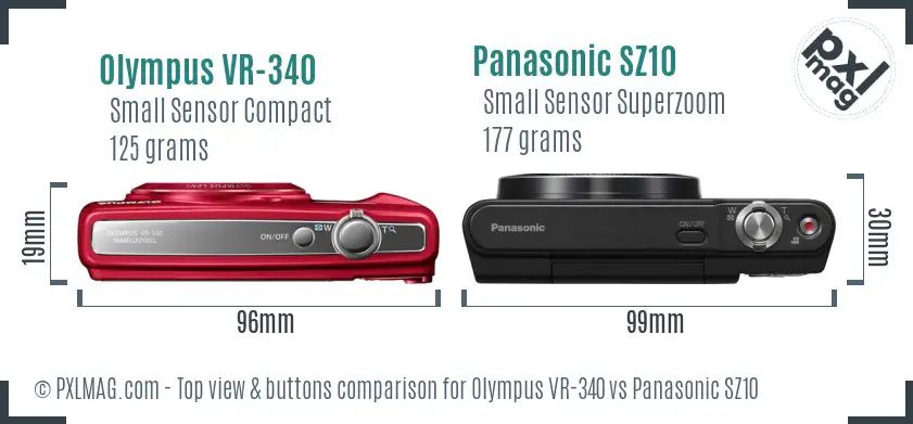 Olympus VR-340 vs Panasonic SZ10 top view buttons comparison