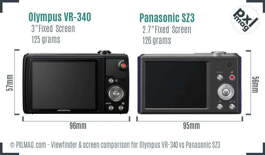 Olympus VR-340 vs Panasonic SZ3 Screen and Viewfinder comparison