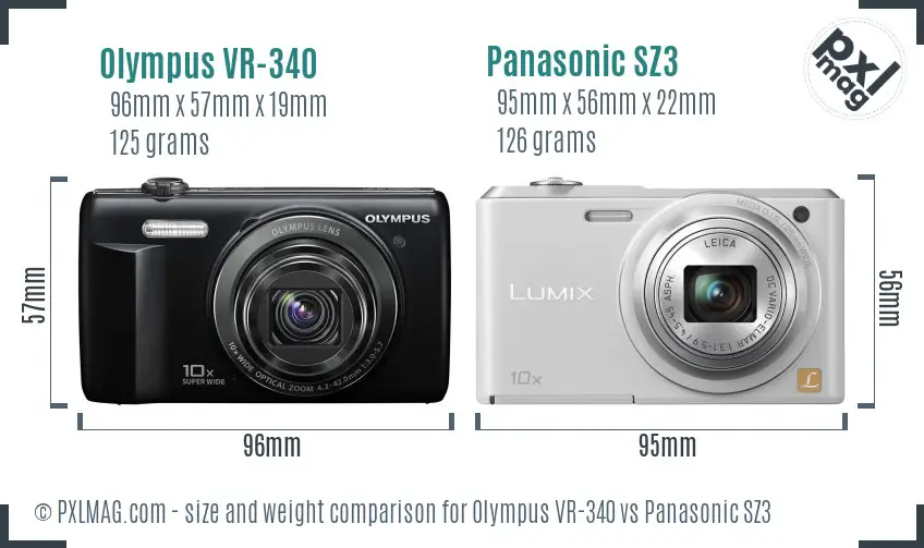 Olympus VR-340 vs Panasonic SZ3 size comparison