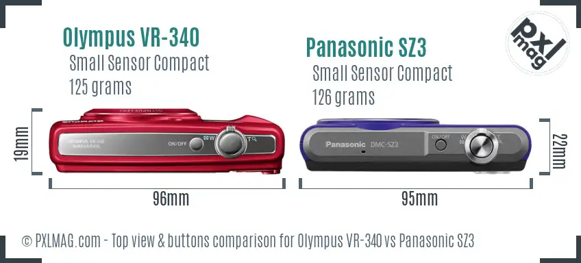 Olympus VR-340 vs Panasonic SZ3 top view buttons comparison