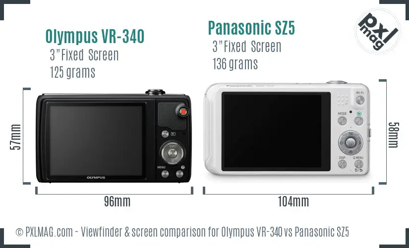 Olympus VR-340 vs Panasonic SZ5 Screen and Viewfinder comparison