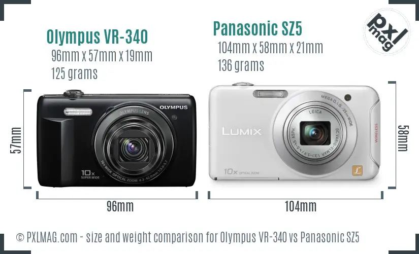 Olympus VR-340 vs Panasonic SZ5 size comparison