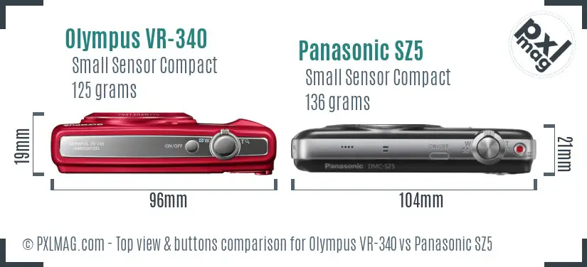 Olympus VR-340 vs Panasonic SZ5 top view buttons comparison