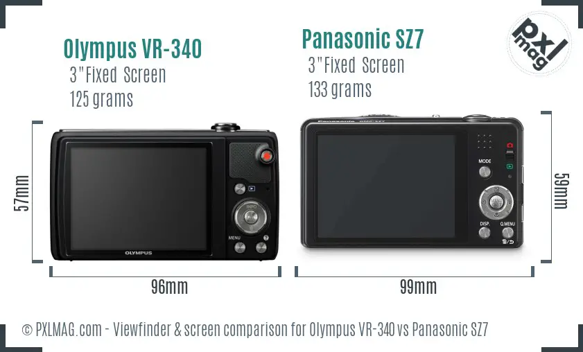 Olympus VR-340 vs Panasonic SZ7 Screen and Viewfinder comparison