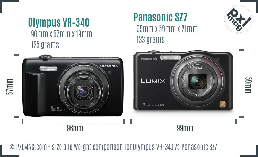 Olympus VR-340 vs Panasonic SZ7 size comparison