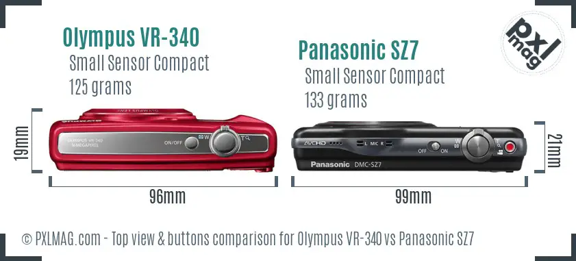 Olympus VR-340 vs Panasonic SZ7 top view buttons comparison