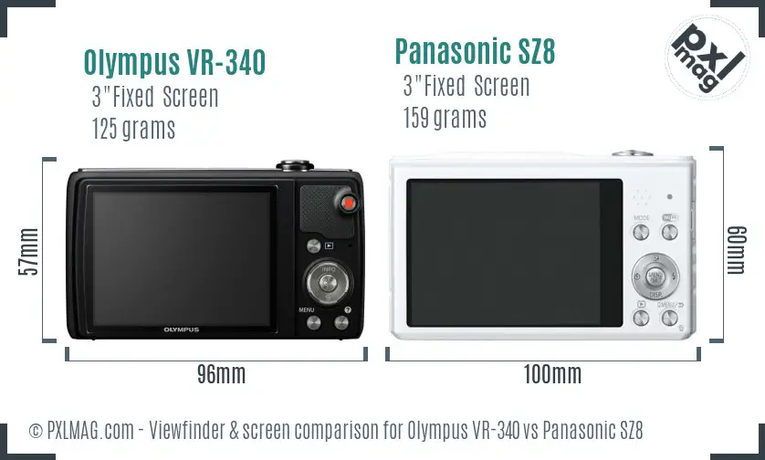 Olympus VR-340 vs Panasonic SZ8 Screen and Viewfinder comparison