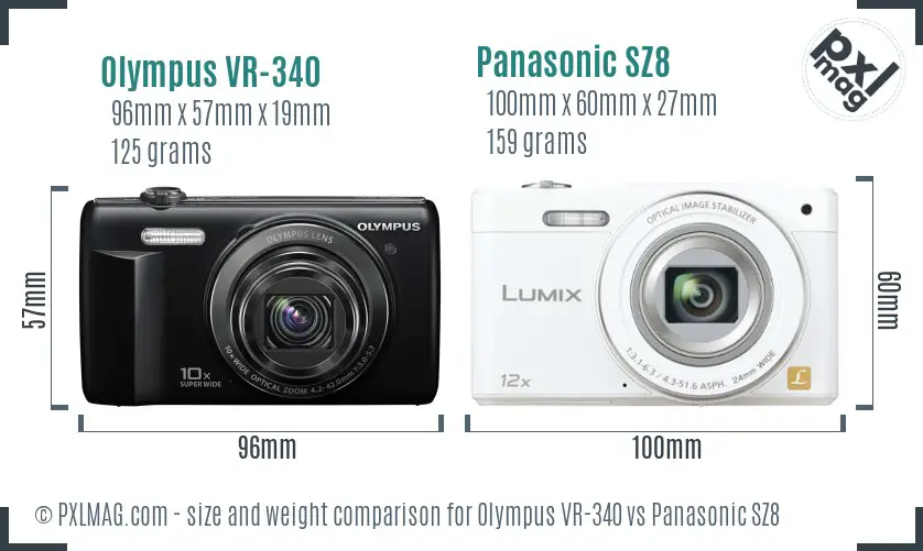 Olympus VR-340 vs Panasonic SZ8 size comparison