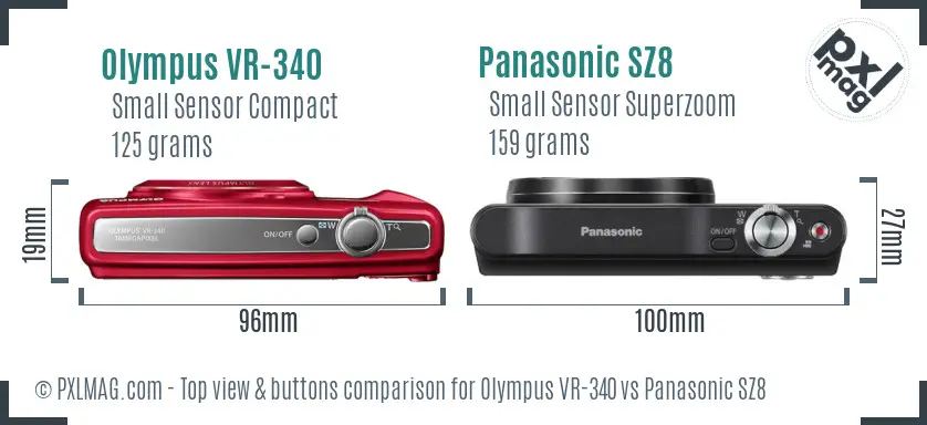 Olympus VR-340 vs Panasonic SZ8 top view buttons comparison