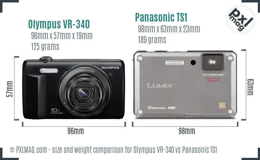 Olympus VR-340 vs Panasonic TS1 size comparison