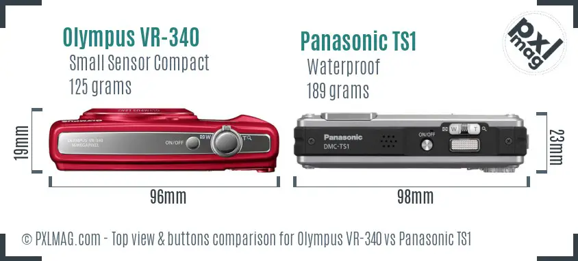 Olympus VR-340 vs Panasonic TS1 top view buttons comparison