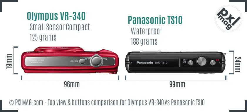 Olympus VR-340 vs Panasonic TS10 top view buttons comparison Olympus VR-340 vs Panasonic TS10 top view buttons comparison