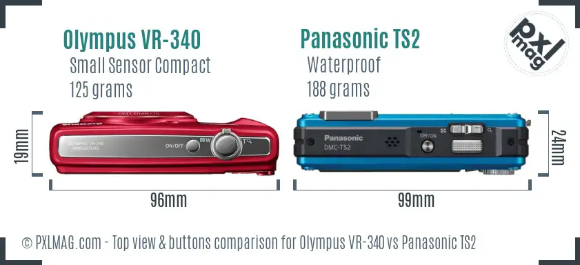 Olympus VR-340 vs Panasonic TS2 top view buttons comparison