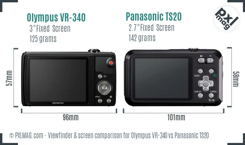 Olympus VR-340 vs Panasonic TS20 Screen and Viewfinder comparison