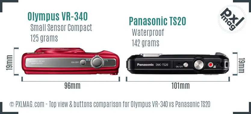 Olympus VR-340 vs Panasonic TS20 top view buttons comparison