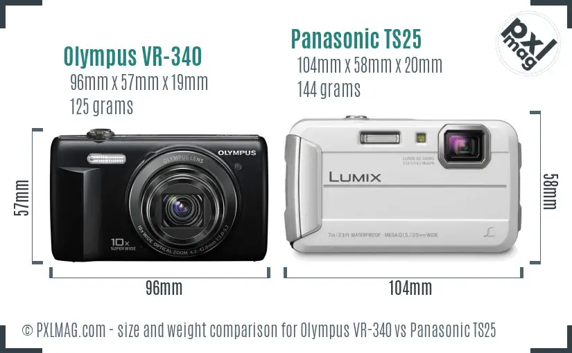 Olympus VR-340 vs Panasonic TS25 size comparison