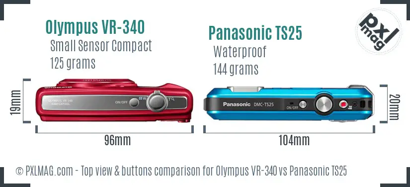 Olympus VR-340 vs Panasonic TS25 top view buttons comparison