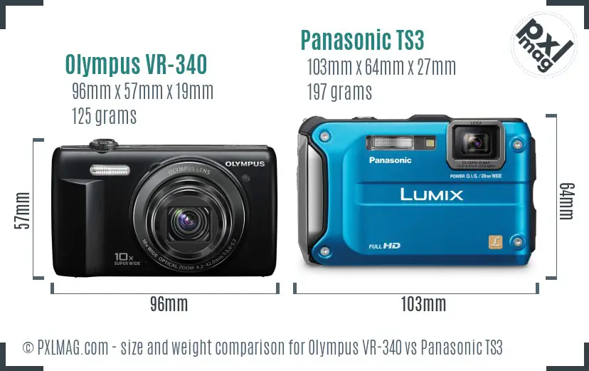 Olympus VR-340 vs Panasonic TS3 size comparison