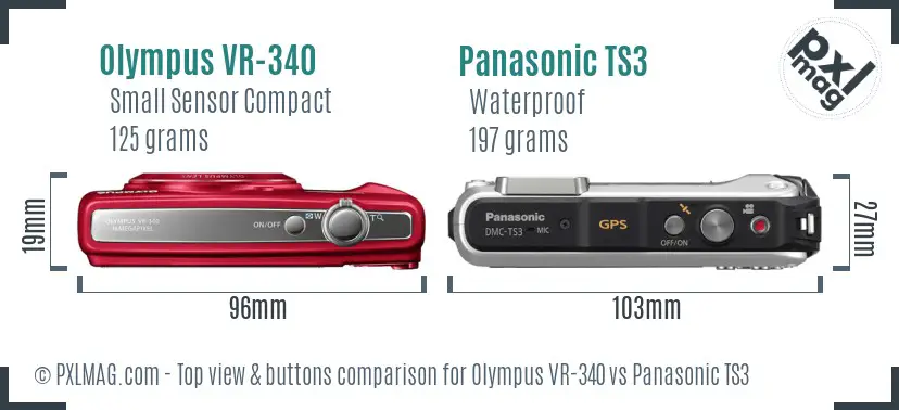 Olympus VR-340 vs Panasonic TS3 top view buttons comparison
