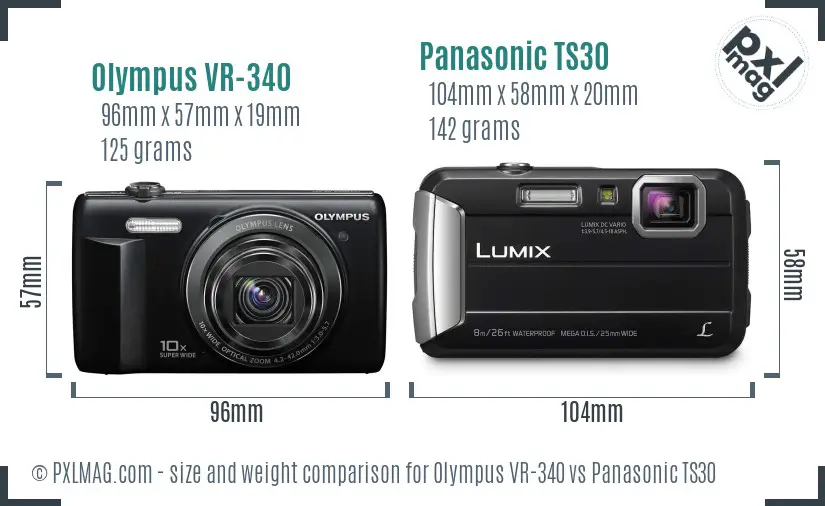Olympus VR-340 vs Panasonic TS30 size comparison
