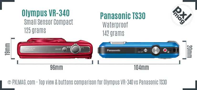 Olympus VR-340 vs Panasonic TS30 top view buttons comparison