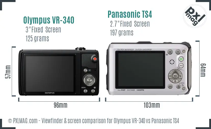 Olympus VR-340 vs Panasonic TS4 Screen and Viewfinder comparison