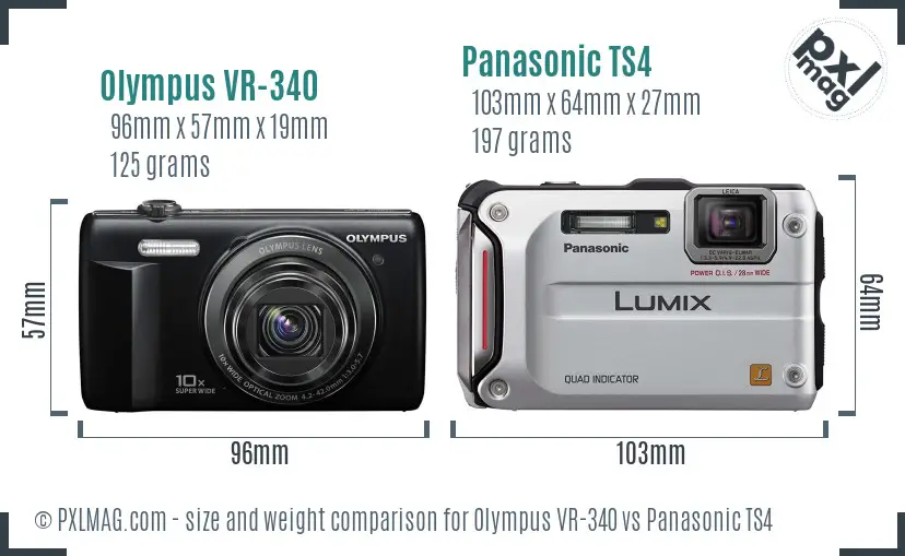 Olympus VR-340 vs Panasonic TS4 size comparison