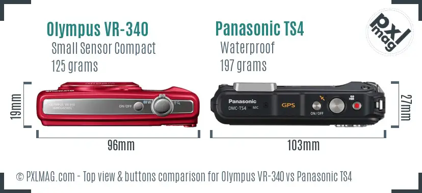 Olympus VR-340 vs Panasonic TS4 top view buttons comparison