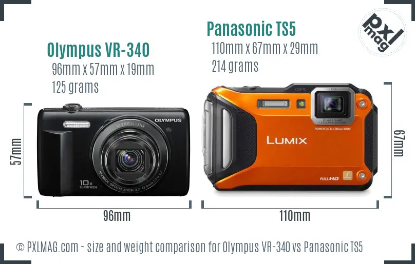 Olympus VR-340 vs Panasonic TS5 size comparison