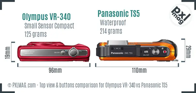 Olympus VR-340 vs Panasonic TS5 top view buttons comparison
