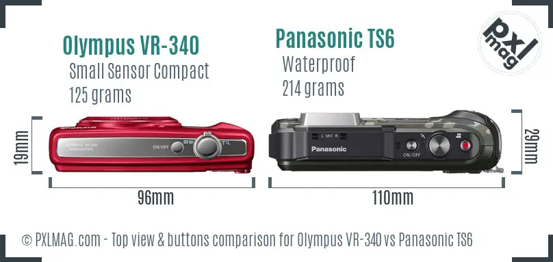 Olympus VR-340 vs Panasonic TS6 top view buttons comparison