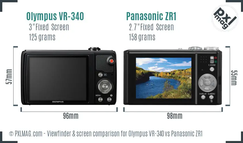 Olympus VR-340 vs Panasonic ZR1 Screen and Viewfinder comparison