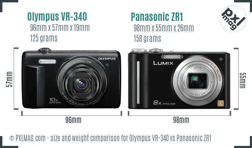 Olympus VR-340 vs Panasonic ZR1 size comparison