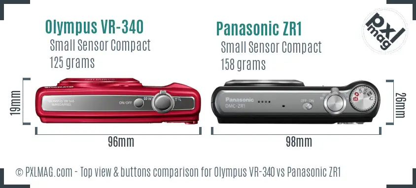 Olympus VR-340 vs Panasonic ZR1 top view buttons comparison