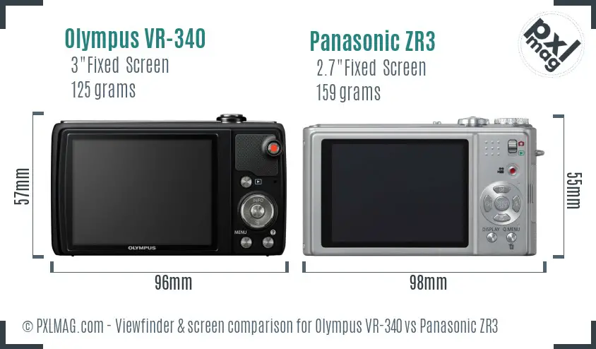 Olympus VR-340 vs Panasonic ZR3 Screen and Viewfinder comparison