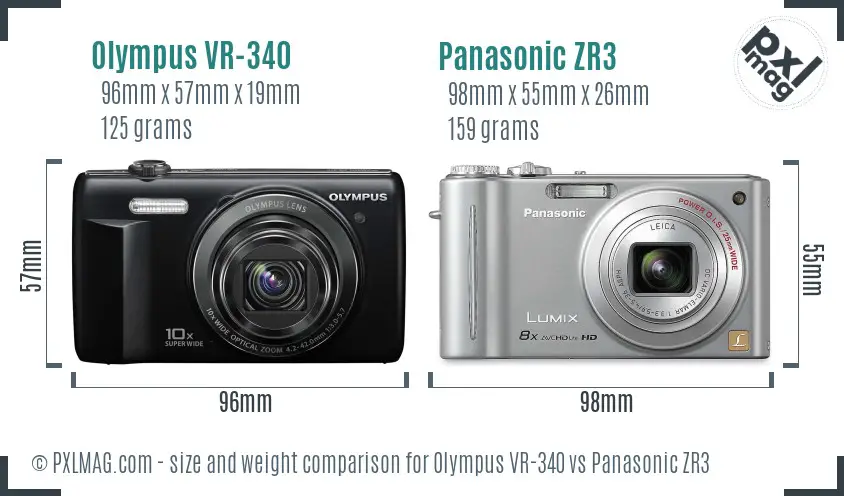 Olympus VR-340 vs Panasonic ZR3 size comparison