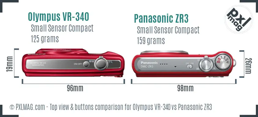 Olympus VR-340 vs Panasonic ZR3 top view buttons comparison