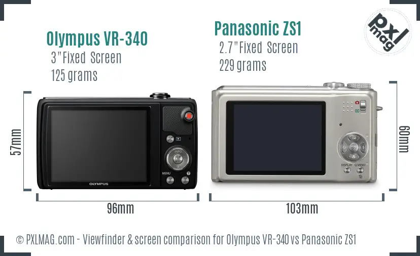 Olympus VR-340 vs Panasonic ZS1 Screen and Viewfinder comparison