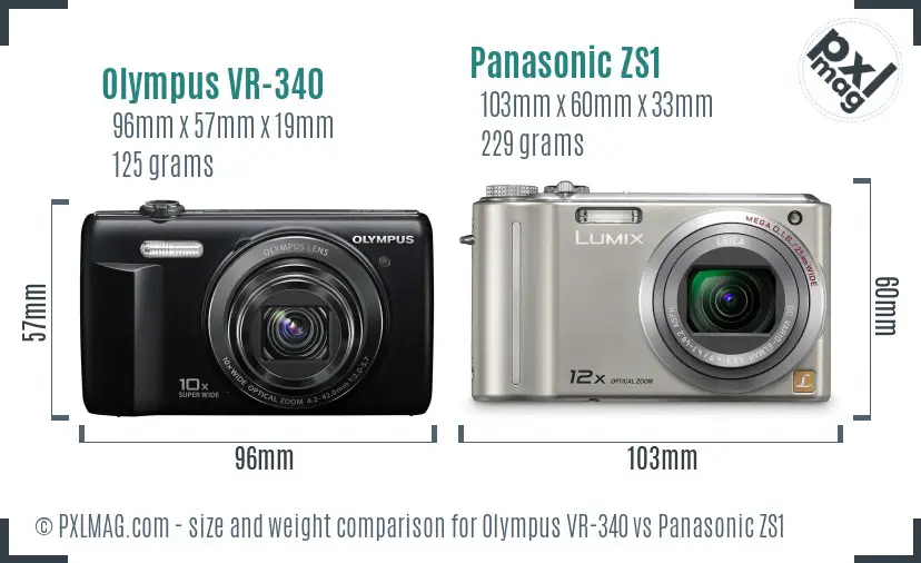 Olympus VR-340 vs Panasonic ZS1 size comparison