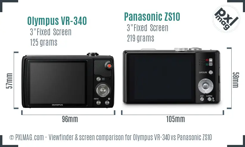 Olympus VR-340 vs Panasonic ZS10 Screen and Viewfinder comparison